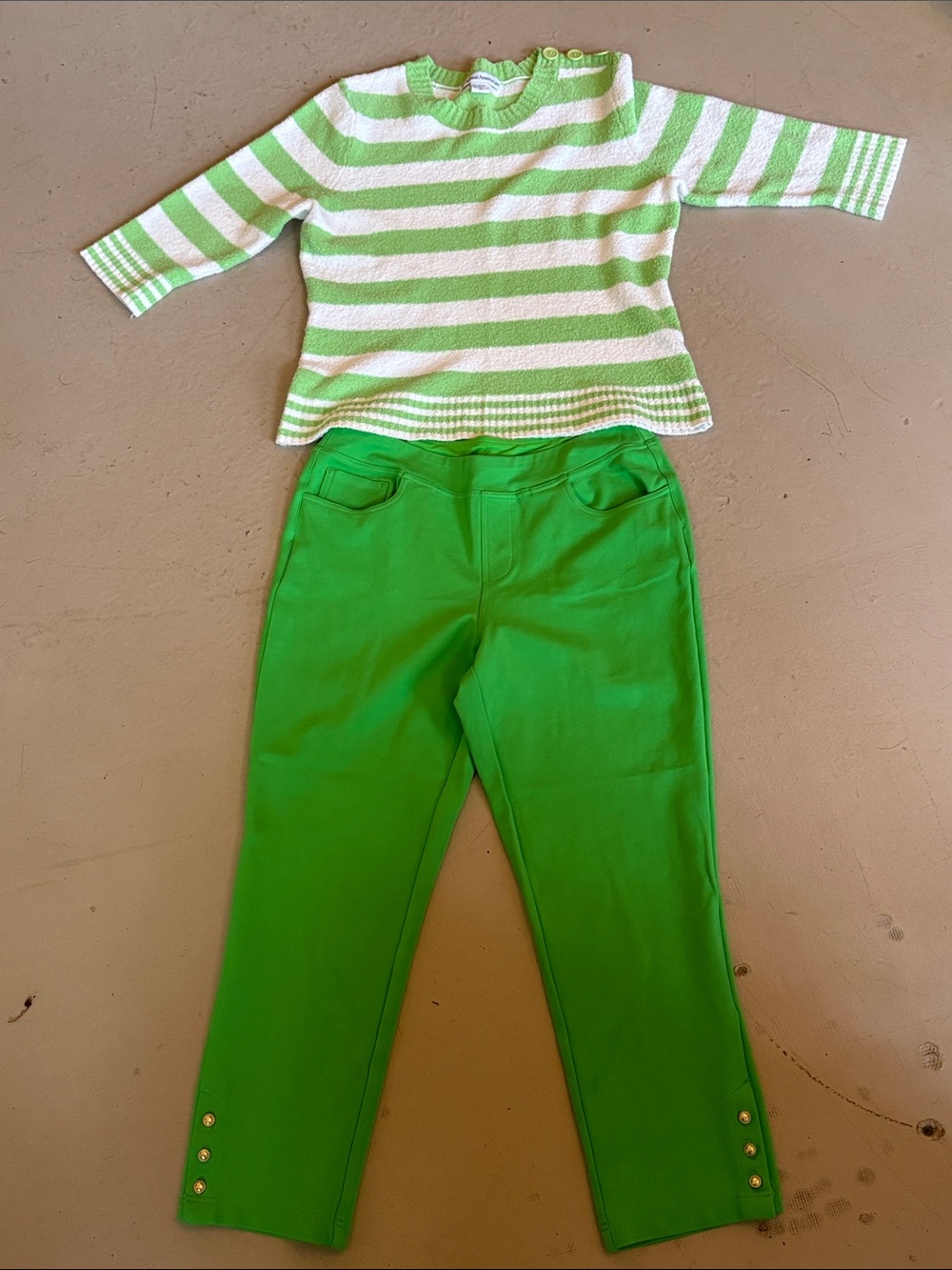 Belle by Kim Gravel Ponte Bright Green Crop Pants with Button Cuff - Picture 9 of 9